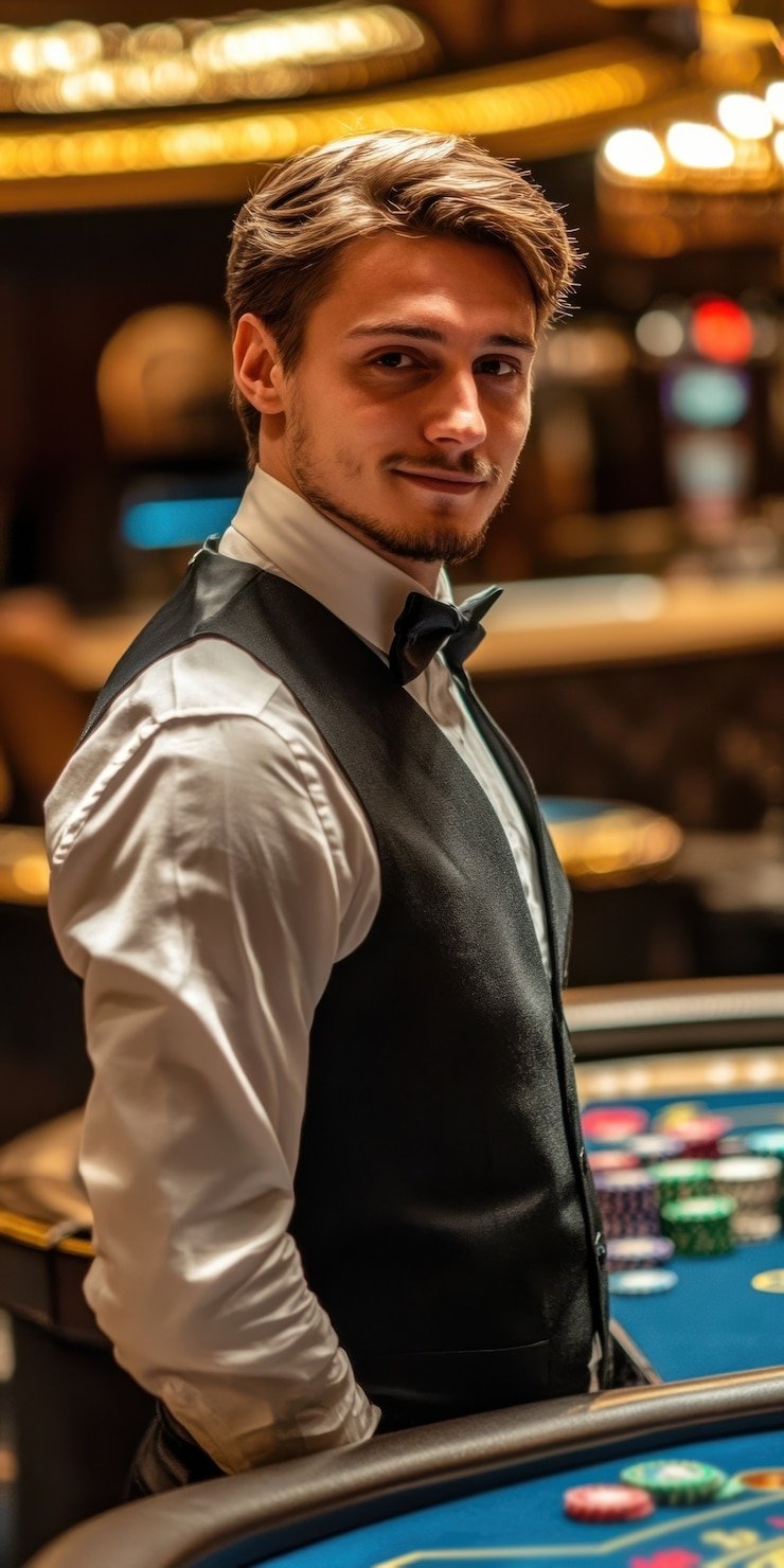 Dealer profesional menyambut pemain pada berbagai permainan live casino streaming